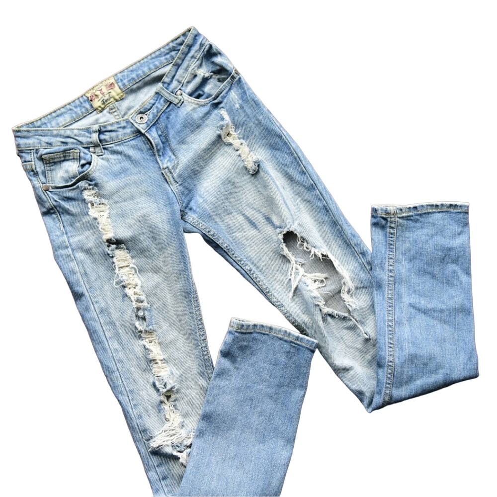 Women's Distressed Jeans Blue Cotton Spandex Size 4